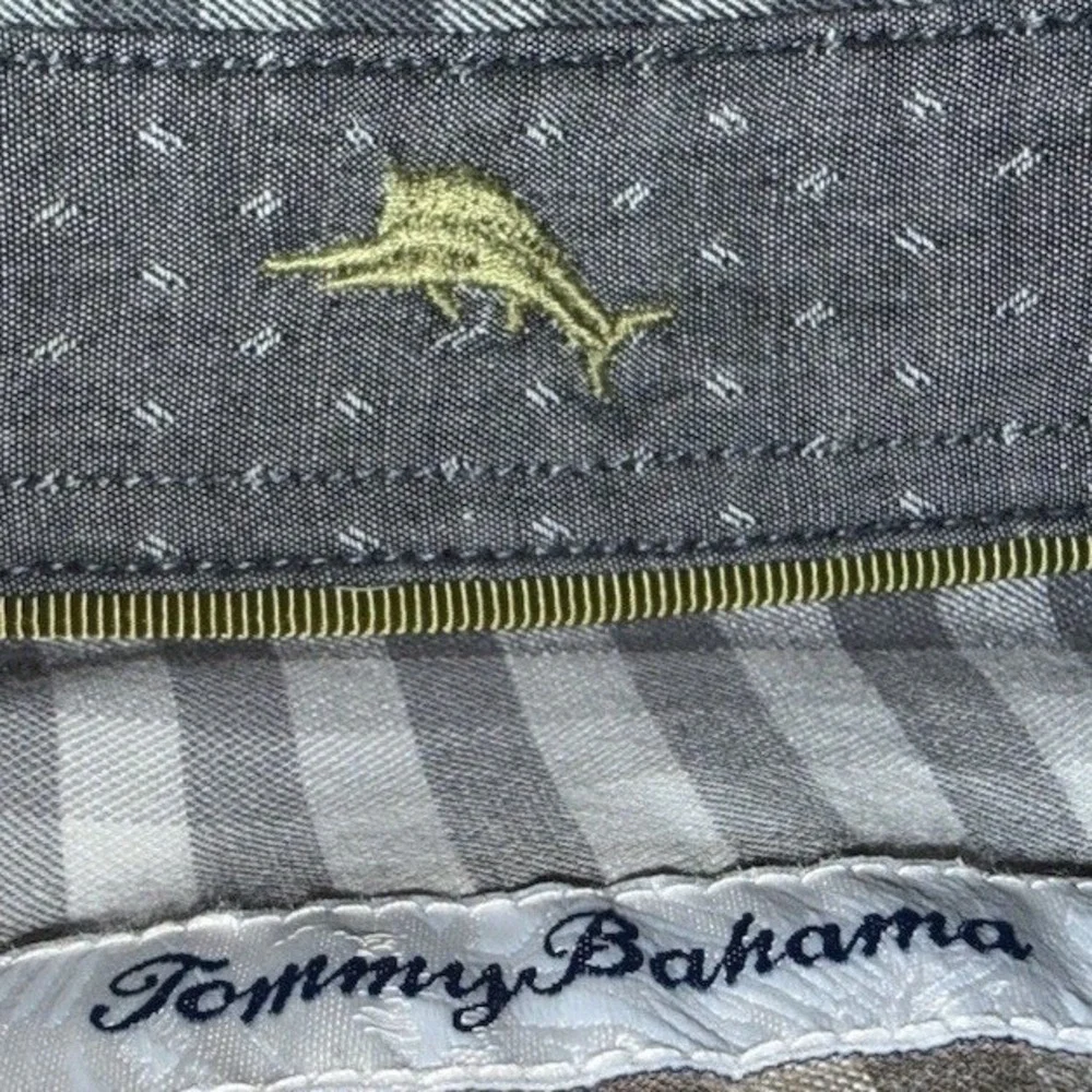 Tommy Bahama Mens Green Tan Striped Shirt Size L Date Night Casual Dancing Club